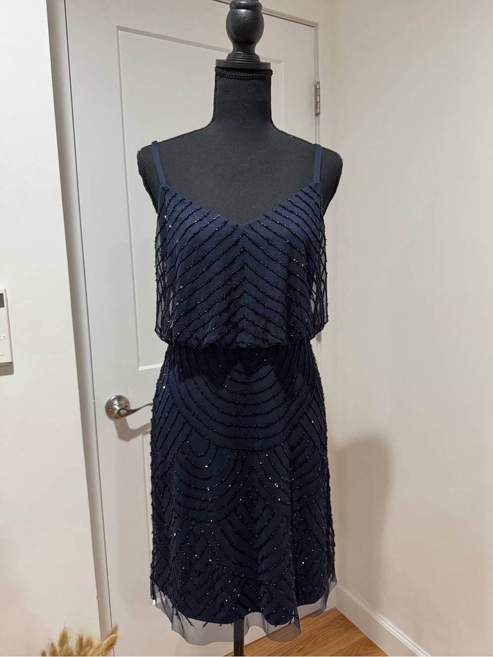 Navy Beaded Adrianna Papell Tank Dress Size 4